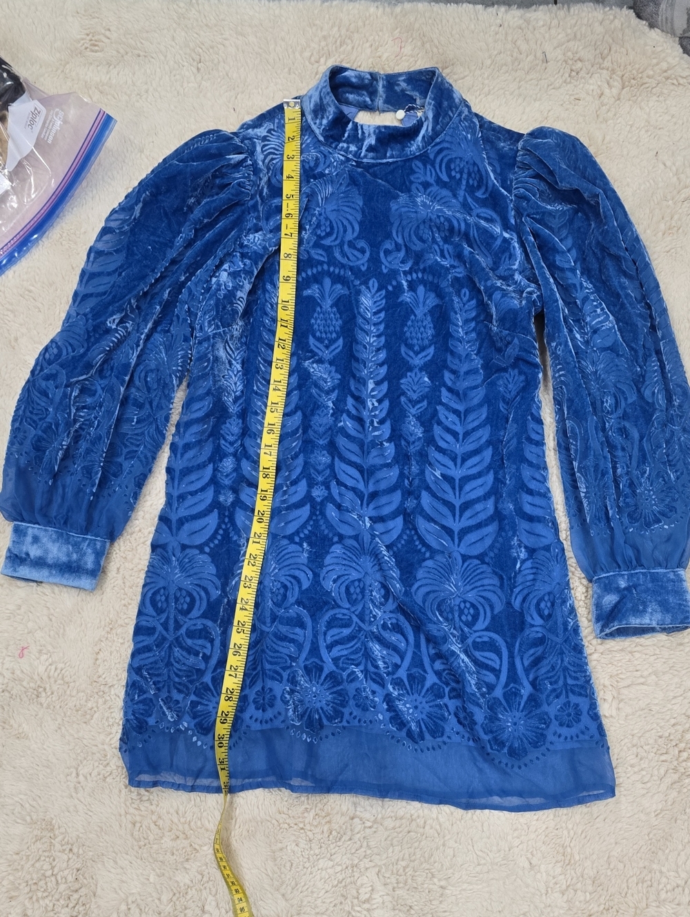 FARM Rio Royal Blue Burnout Velvet Long Sleeve Top